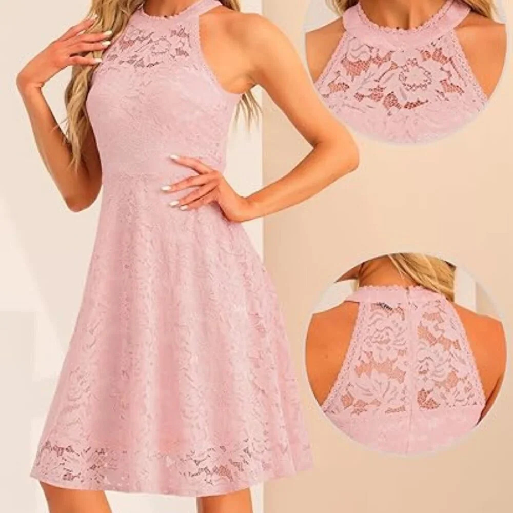 Allegra K pink halter lace dress